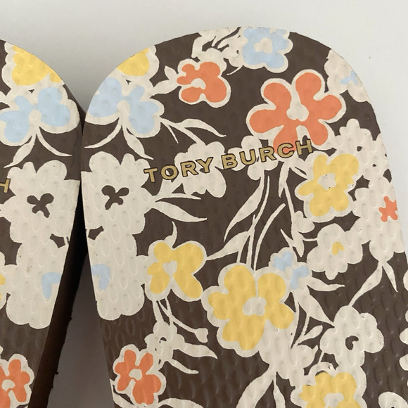 NWOB Tory Burch Soho Reverie Walnut Brown Floral Thin Flip Flops Sandal Flat 9 - Picture 6 of 11